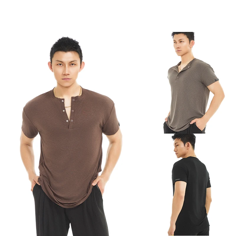 

2025 Short Sleeve Shirts Adult Male Latin Dance Performance Costumes For Men Chacha Rumba Tango Dress Latin Dance Tops DQS19698