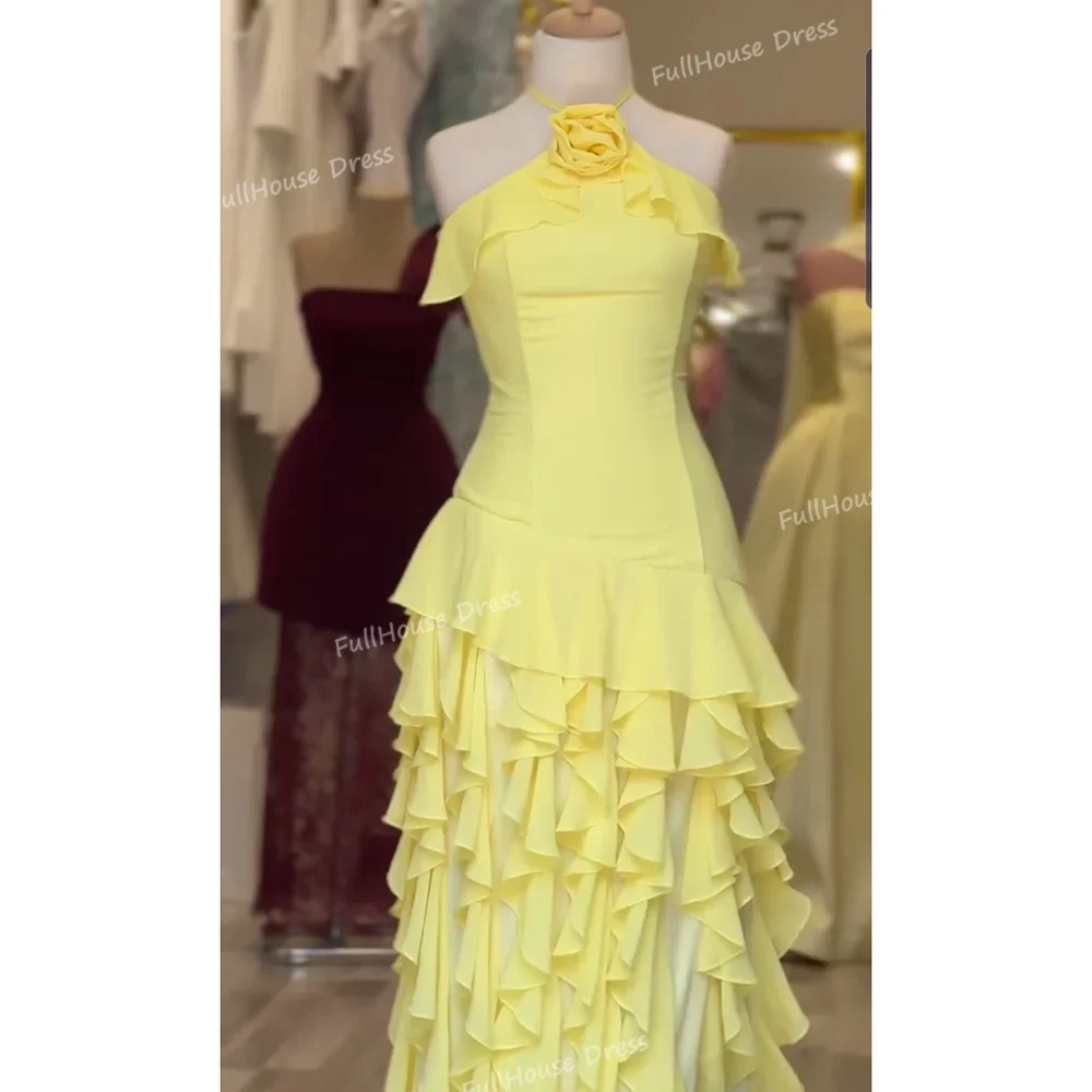 

Элегантное многоярусное прямое вечернее платье без рукавов с оборками на заказ, платье макси для выпускного вечера с цветами дополняет питание