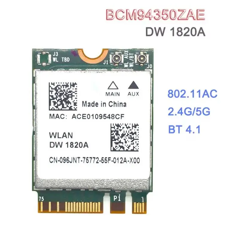 AT42 BCM94350ZAE DW1820A 802.11AC 867Mbps BCM94350 M.2 NGFF WiFi Wireless Network Card BT4.1 2.4G/5G