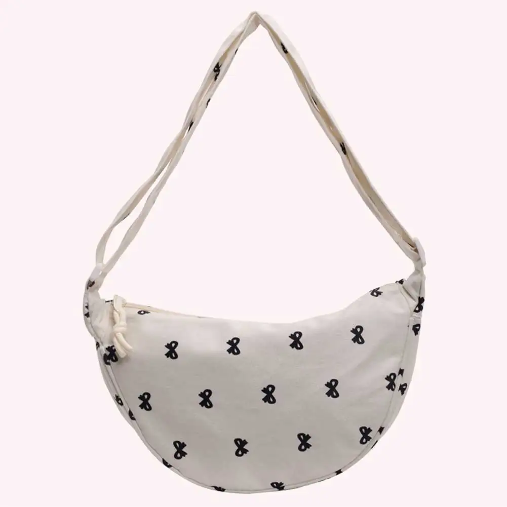 حقيبة كروس للنساء على شكل نصف قمر حقيبة هوبو قماشية بحزام قابل للتعديل وسحاب حقيبة حبال صغيرة للسفر والتسوق