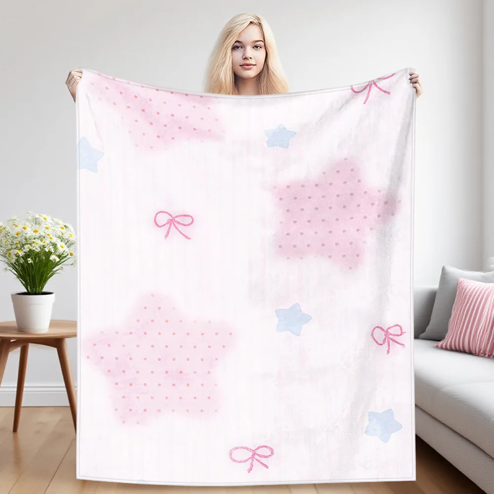 Star Bow Nap Blanket,Flannel Blanket,Suitable For Sofas,Beds,Cars,Rooms,Offices,Camping,Exquisite Gift Blankets