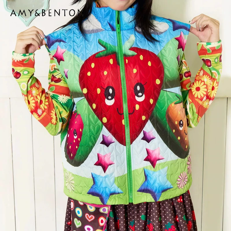 

Original Design Fruit Print Women's Vest Jacket 2026 Spring New Arrival Fashion Sweet Cool Versatile Lightweight Vests Ladies