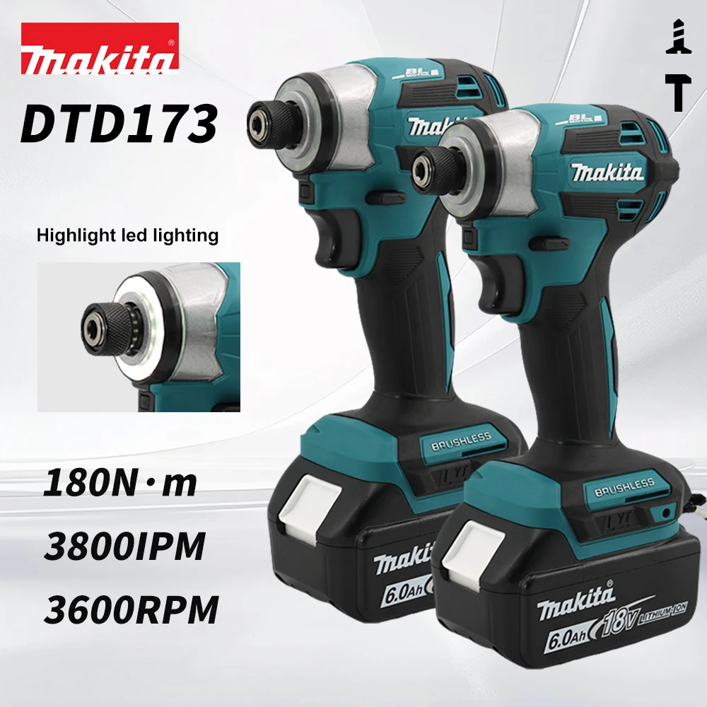 Makita DTD173 18V Cordless Impact Driver 180 N.m Brushless Electric Drill Screwdriver LED Multifunction Household Tool