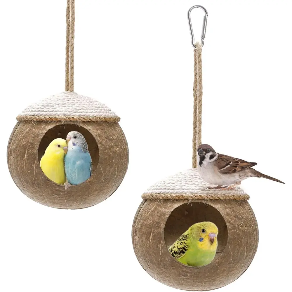 

2-упаковка кокосового птичьего гнезда с петлей, подвесная клетка для скворечника из кокосового волокна, защита от укусов кокосовой птицы, попугая для попугая
