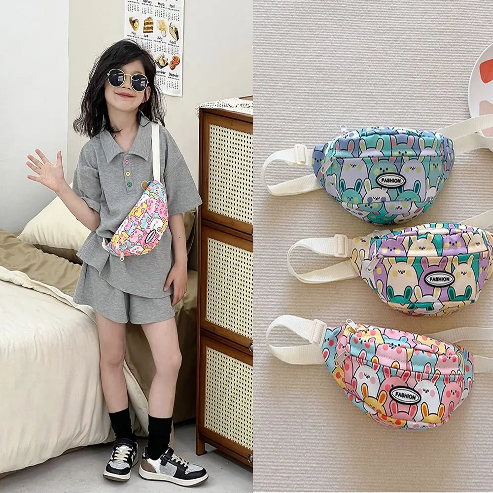 High Quality Cartoon Rabbit Print Children Waist Bag Adjustable Belt Casual Children Shoulder Bag Durable Children Crossbody Bag