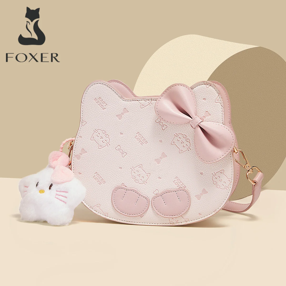 

FOXER Female Shoulder Bag PVC Leather Cute Crossbody Bag Bow Decoration Fashion Lovely Charm Pink Handbag Gift for Lover