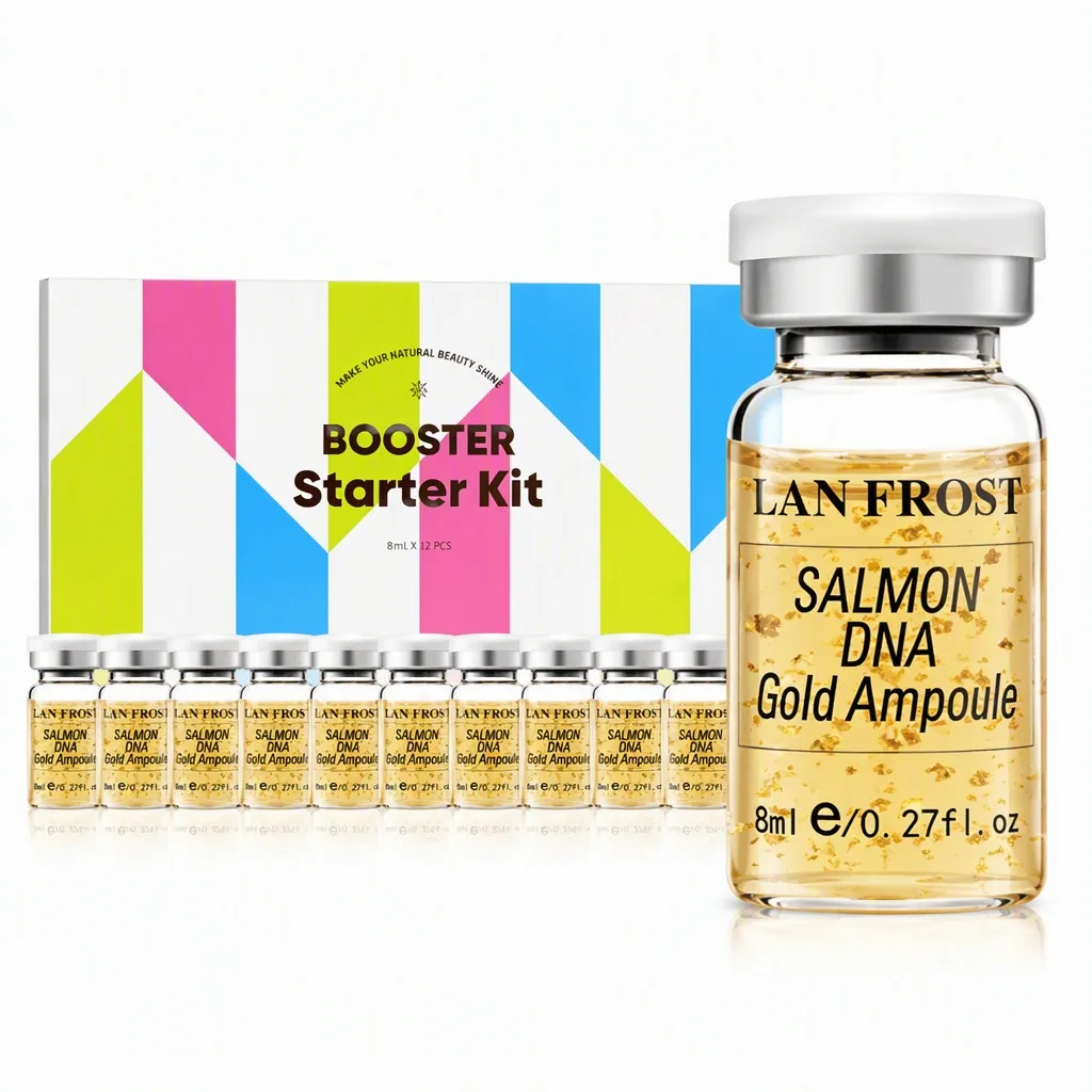 Korea 8ml Salmon DNA Gold Ampoule Skin Booster Serum Anti-wrinkle Brightening Moisturizing 0.3mm Microneedle Face Care K Beauty
