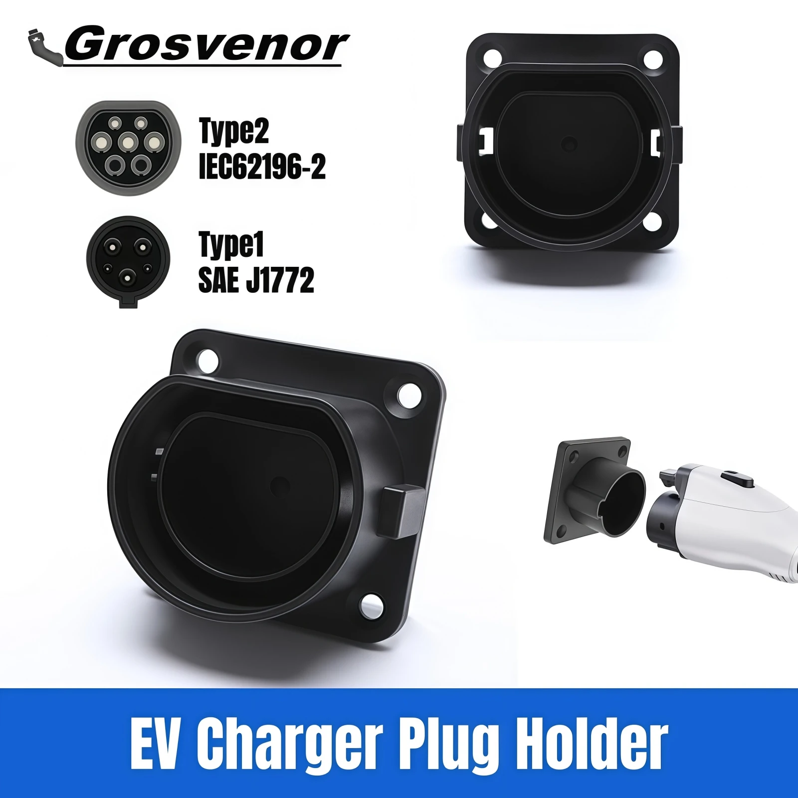 IEC62196 J1772 EV Charger Plug Holder for Electric Vehicle Type 2 Type 1 Charging Cable Organizer Plug Stand Wall Mounted