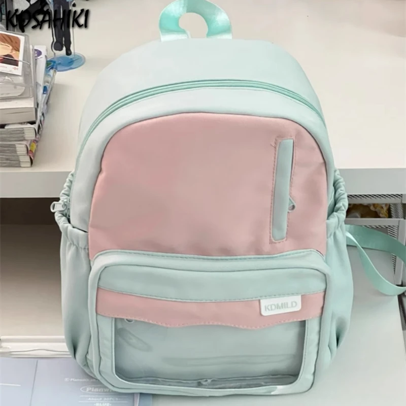 

Женские прозрачные студенческие сумки Kawaii Cute Ita, лоскутные школьные сумки контрастного цвета Y2k, повседневные студенческие рюкзаки большой вместимости
