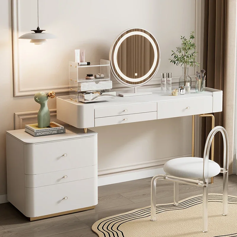 White Luxury Modern Vanity Table Simple Aesthetic Makeup Master Dressing Table Girls Chair Tocador Mueble Maquillaje Furniture