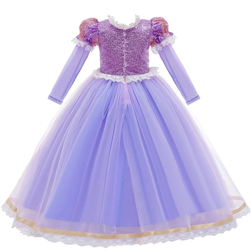 Disney Rapunzel Sophia Dress For Girls Children Long Sleeve Purple Gown Christmas Carnival Clothes 2024 New Luxury Party Dress