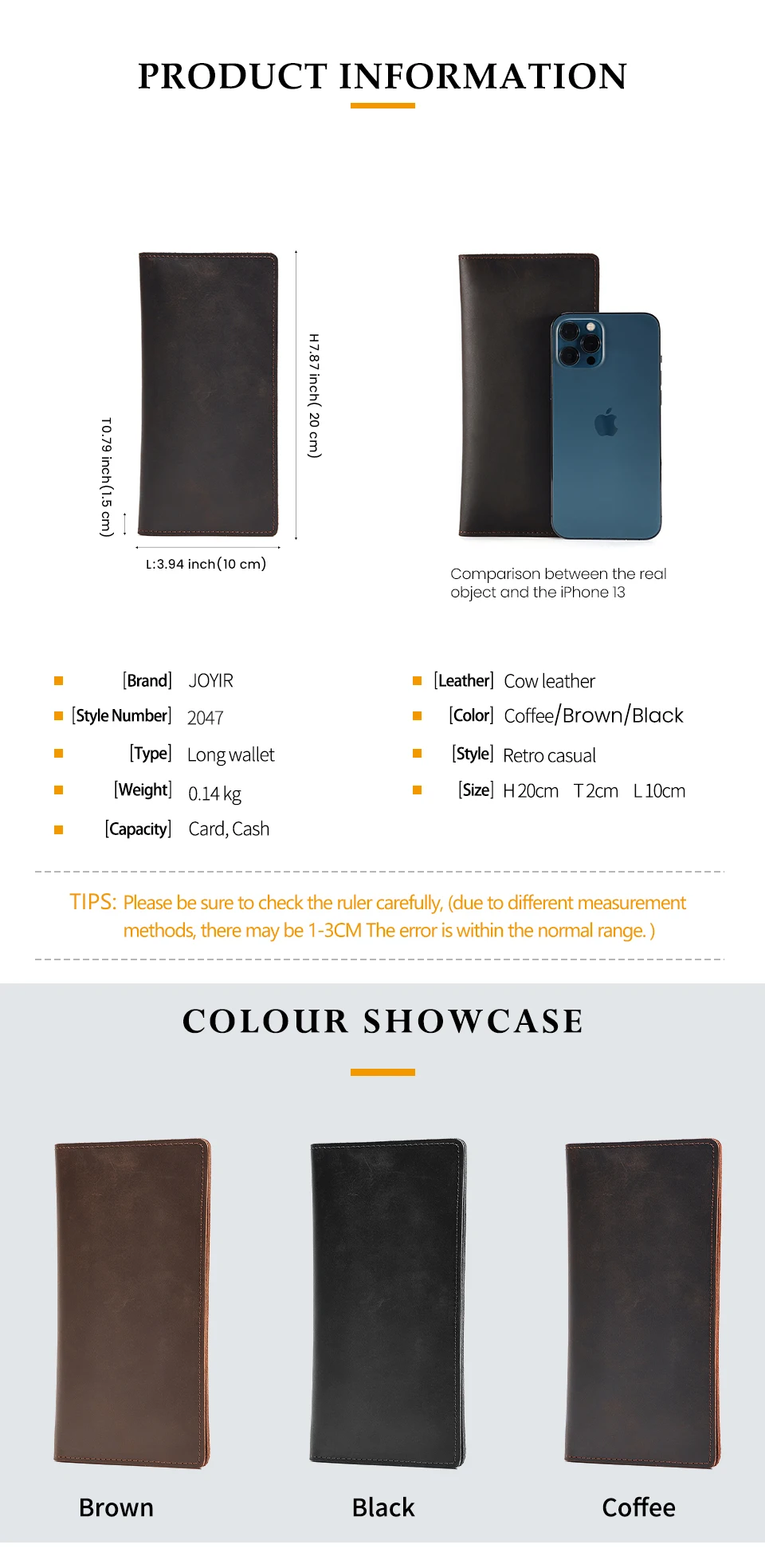 Joyir Echt leder Brieftasche Männer Leder lange Brieftasche Clutch Tasche Vintage männliche Geldbörse für Scheck heft Kreditkarten minimalist ische Geldbörsen – Detail 6