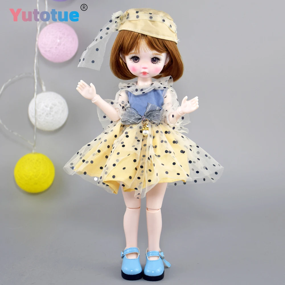 YUTOTUE 12 inch hoogte schattig meisje pop speelgoed handbeschilderd make-up kort haar jurk schoenen volledige set mini BJD pop