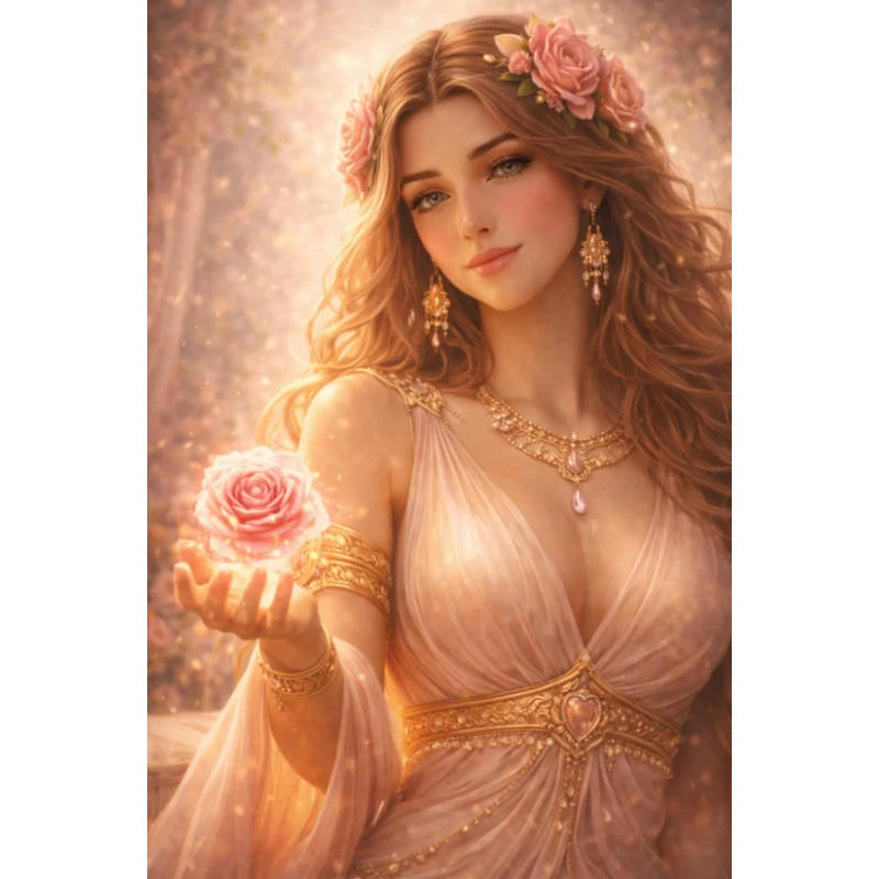DIY Diamond Painting, Enchanted Rose Goddess Art, Lady with Flower Crown and Golden Jewelry, Relaxing Handmade Craft