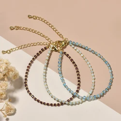 2MM Simple Natural Stone Faceted Cubes and Seed Beads Bracelet with Brass Clasp for Daily Wear Birthday Stone Gift Women Jewelry