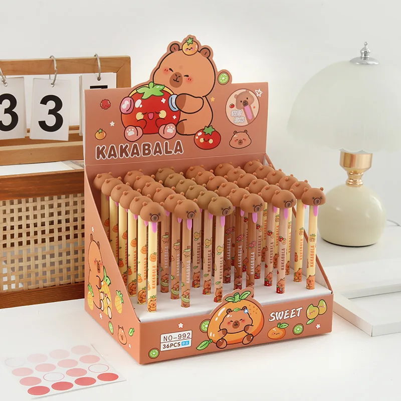 

36pcs Erasable Blue Gel Pen Suit Capibala Creative 0.5mm Capybara Sticks Out Its Tonguespoof Students' Learning Stationery