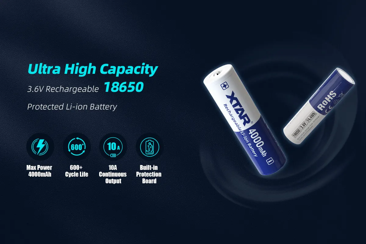 Xtar 2/4PCS 18650 4000mah 보조베터리 및 전동 공구용 고전력 및 대용량 3.6V 10A 출력 충전식 배터리