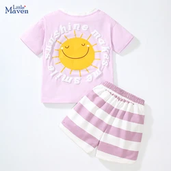 Little maven 2024 Summer Set Tracksuit Kids Outfit Clothes Sets Baby Girls Cartoon Sunshine Children Tops+Pants Clothes Cotton