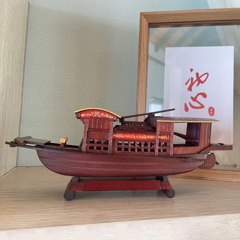 DIY Wooden Nanhu Red Boat Model 3D Hand‑Assembled Sailboat Home Desktop Decor Ornament