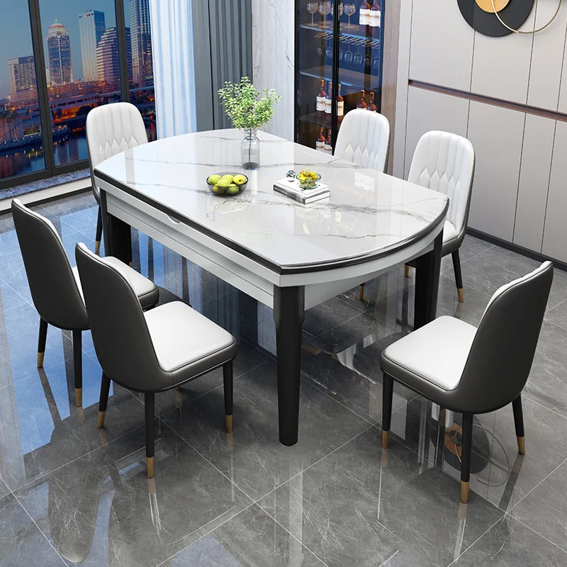 Rock slab dining table and chair combination Modern simple light luxury dining table Household dining table Small apartment