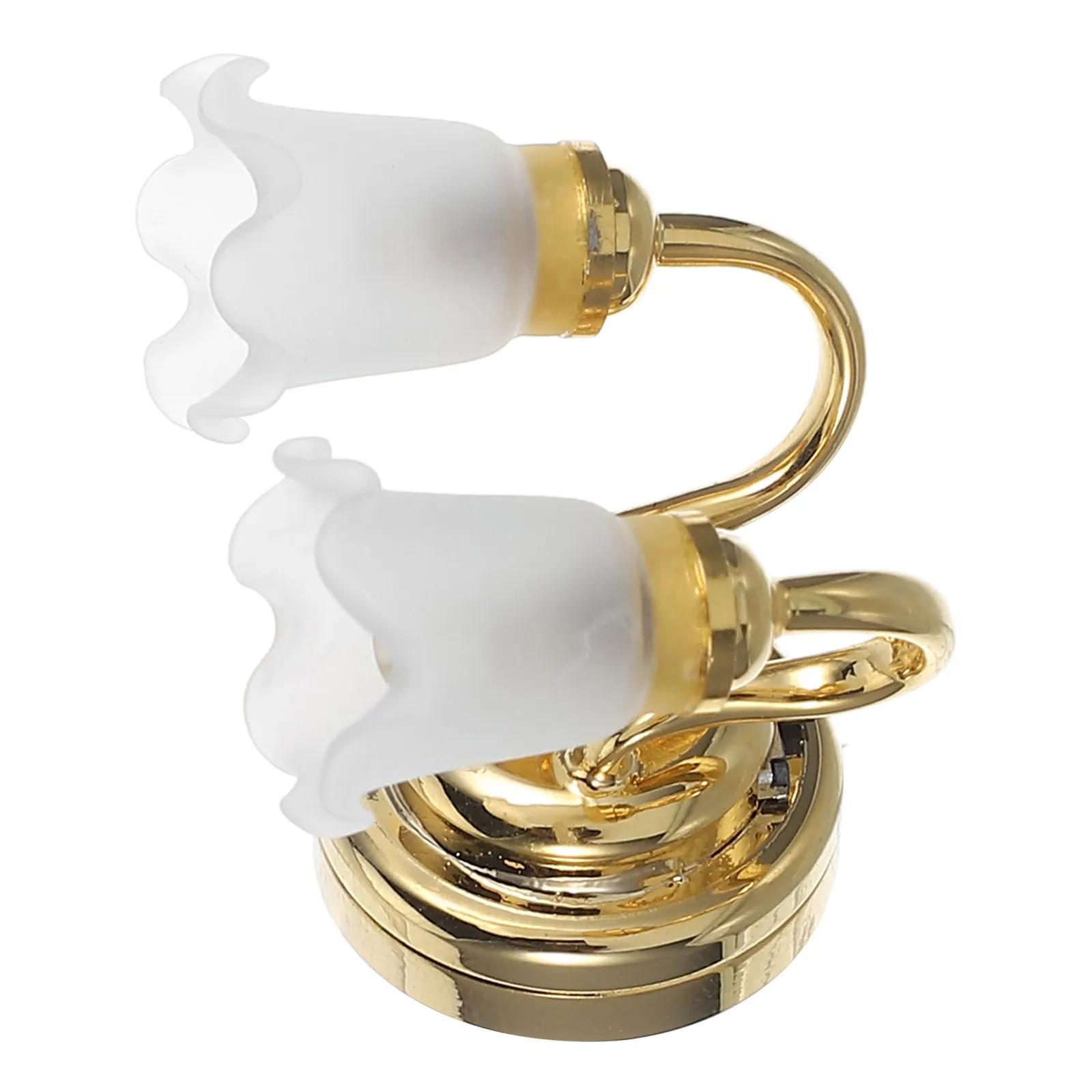 

Miniature 1:12 LED Double Head Wall Lamp with Golden Plated Base Bud Replaceable No Wiring