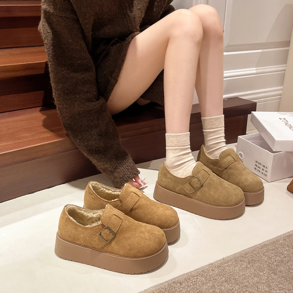 

Women's Thick Bottom Platform Snow Boots Autumn Winter Fur Lined Slip-On Shoes Cotton Inner Warm Comfortable Casual Footwear