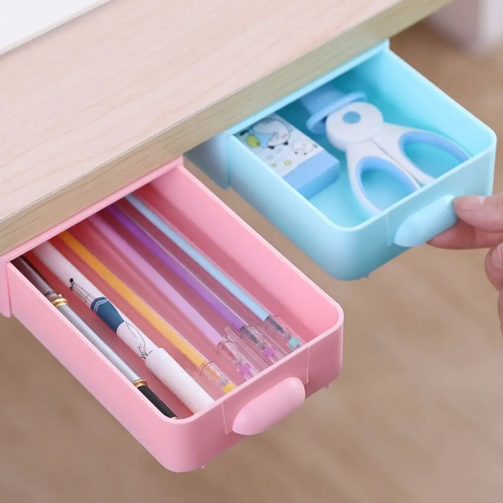 Drawer Type Storage Box Under Desk Punch Free Self Stick Desktop Organizer Invisible Office Stationery Sundry Storage Drawer