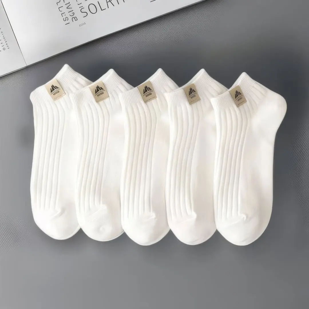 5 Paar einfache und modische reinweiße neutrale Schneesocken, schnell trocknende und schweißabsorbierende Ganzjahres-Freizeit-Sportsocken