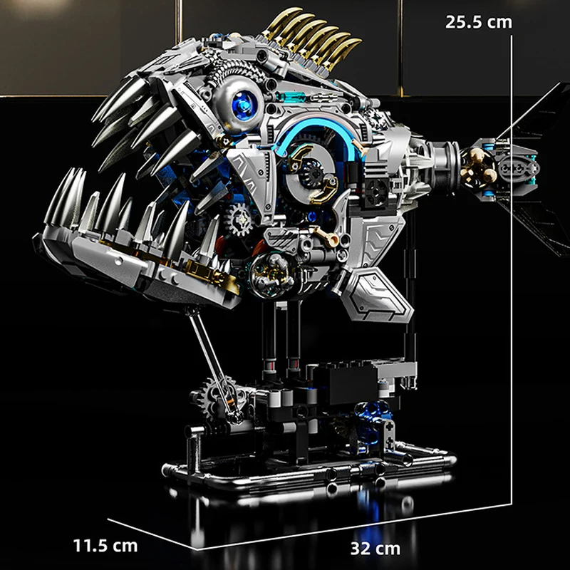 NA STANIE Kreatywność Techniczna Mechaniczna Piranha Klocki Konstrukcyjne Montaż Ryba Cegły Model Zabawki dla Chłopców Zestaw Prezentowy na Boże Narodzenie