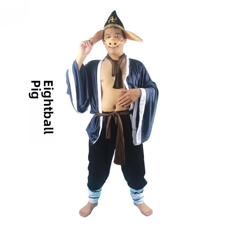

Halloween Zhu Bajie Full Set Performance Costume Mask Clothes Big Belly Pig Nose Xiyouji Performance Clothes Traditional Chin...