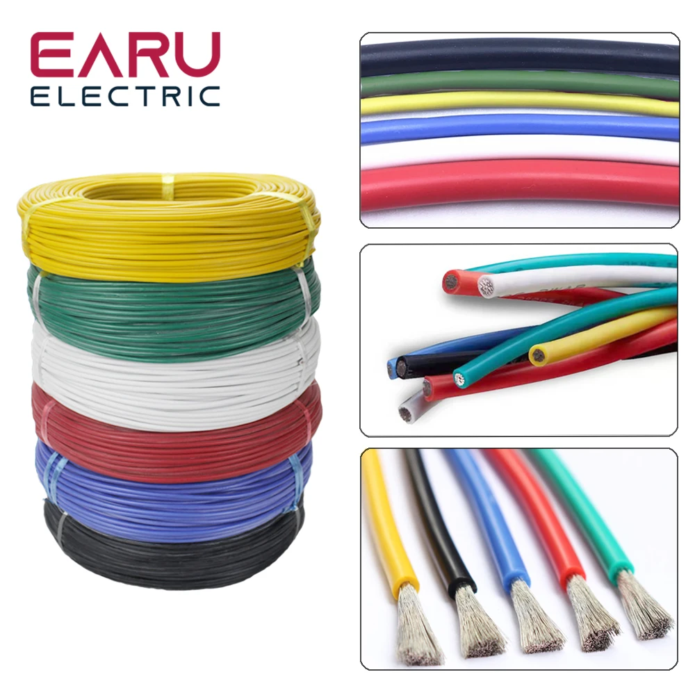 100-400M Heat-resistant Soft Electrical Silicone Wire Cable 8 10 12 14 16 18 20 22 24 26 28 30 AWG Red 5M Black Color for RC DIY