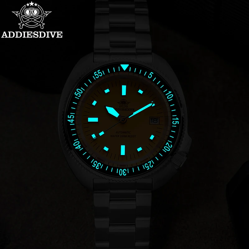 Addiesdive mergulhador relógio de luxo safira ar revestido nh35 automático 20bar à prova dwaterproof água relógio masculino novo ad2081 relógios masculinos luminosos