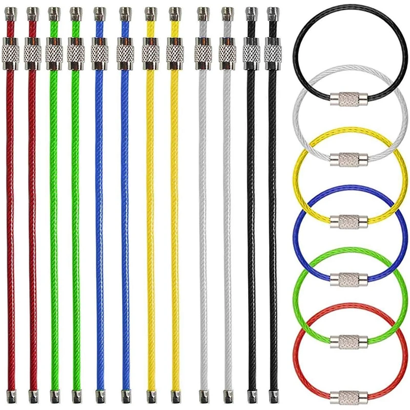 Imagem -06 - Fio de Cabo Loop Keychain Screw Lock Gadget Anéis Key Keyring Círculo Camp Ferramenta Mão Tag Rope 30 Pcs10 Pcs Cores Aço Inoxidável