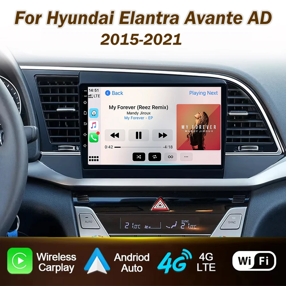 Car Radio For Hyundai Elantra Avante AD 2015 - 2021 Carplay Android Auto Stereo Multimedia Player GPS Navigation autoradio WIFI