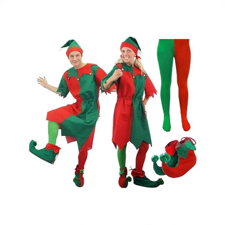 

Christmas Elf Costume Buddy Santa Claus Green Suit Hat Coat Pants Christmas Costumes Xmas Outfits Set Family Santa Claus Costume