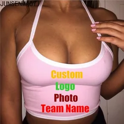 DIY Your like Photo or Logo Customized Print Summer Halter Backless Sexy Night Club Women Caims tanks Crop Top Strap T shirts