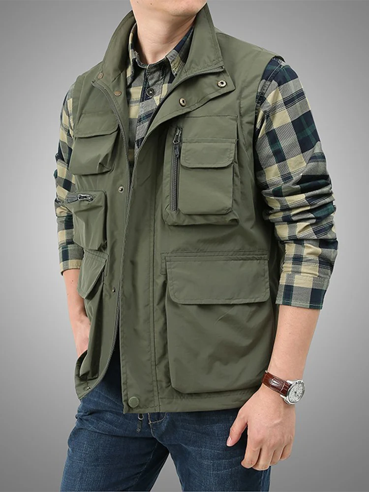 

Мужской многофункциональный жилет: дышащая модная куртка с множеством карманов, универсальная верхняя одежда на все сезоны, ретро-стиль