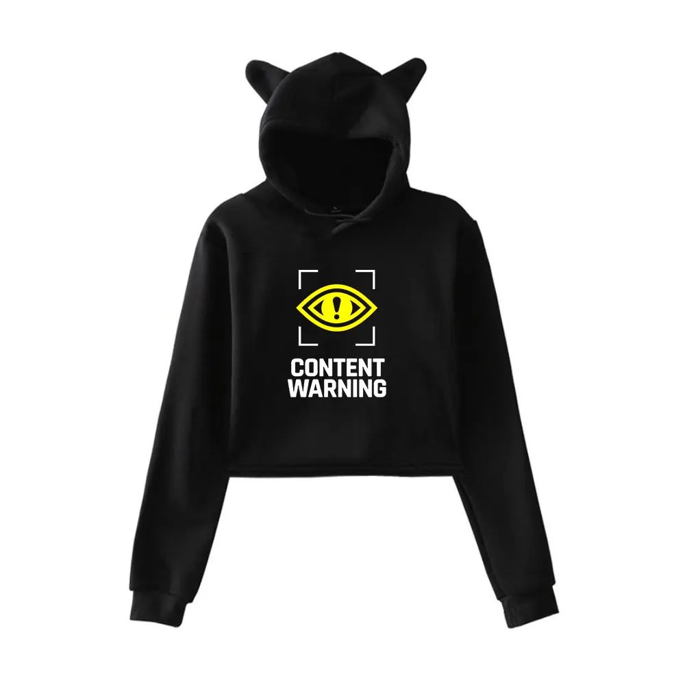 

Content Warning Hoodie Vintage 90s Streetwear Hoodie Merch Hoodies Sweatshirts for Girls Cat Ear Crop Fashion women