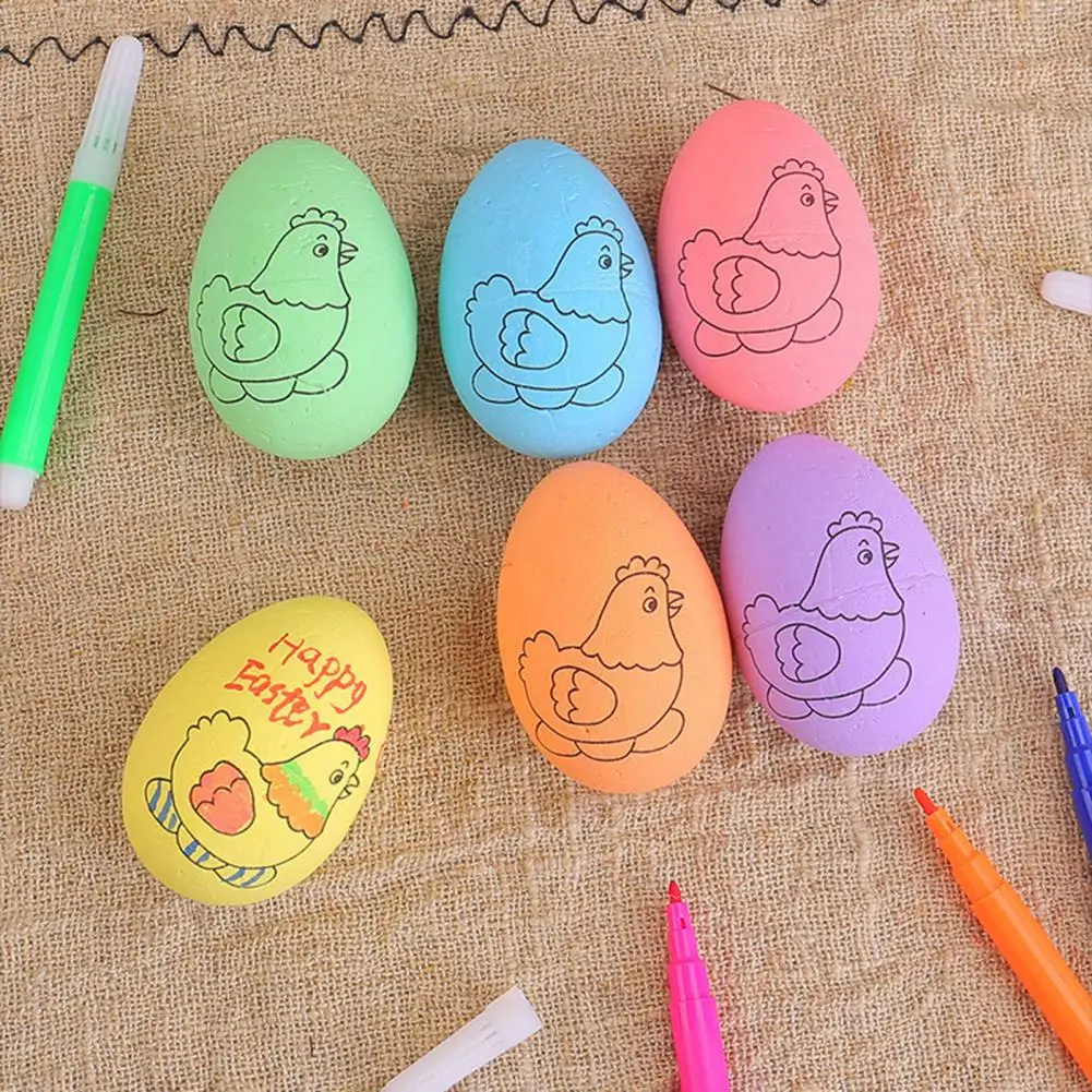 Kit de pintura de huevos de Pascua de huevos de espuma pintados a mano con bolígrafos coloridos, huevos de espuma hechos a mano para decoración