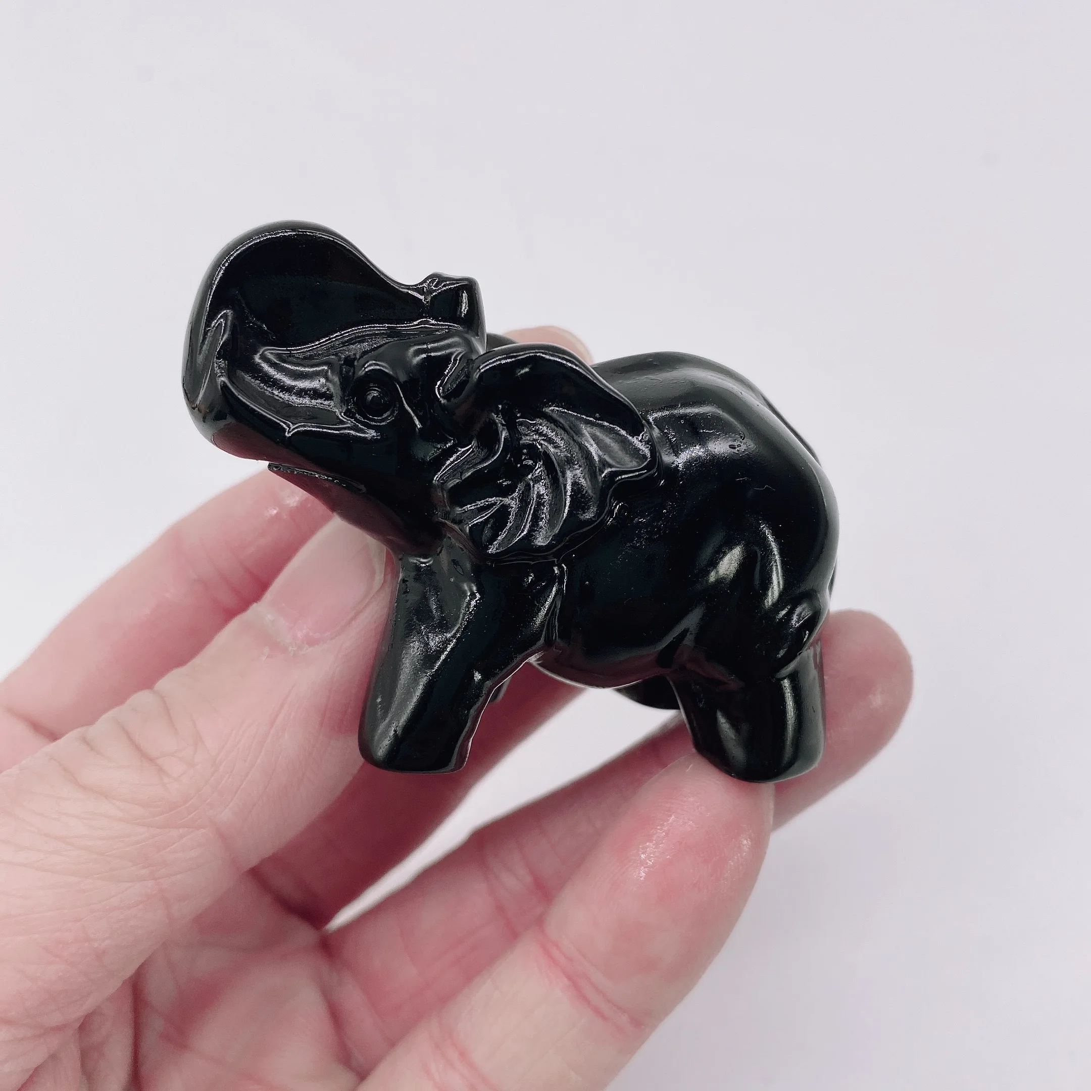 

1pc Natural obsidian Energy Reiki Genstone elephant carving decoration Crystal Quartz Healing High Quality For Gift