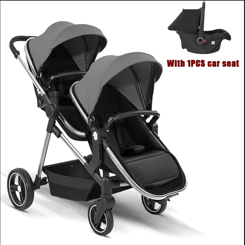 Zwillingskinderwagen mit einem einzigen Babytragetuch, versandt aus der EU. Leicht und tragbar, lässt sich in einen leichten Kinderwagen umwandeln.