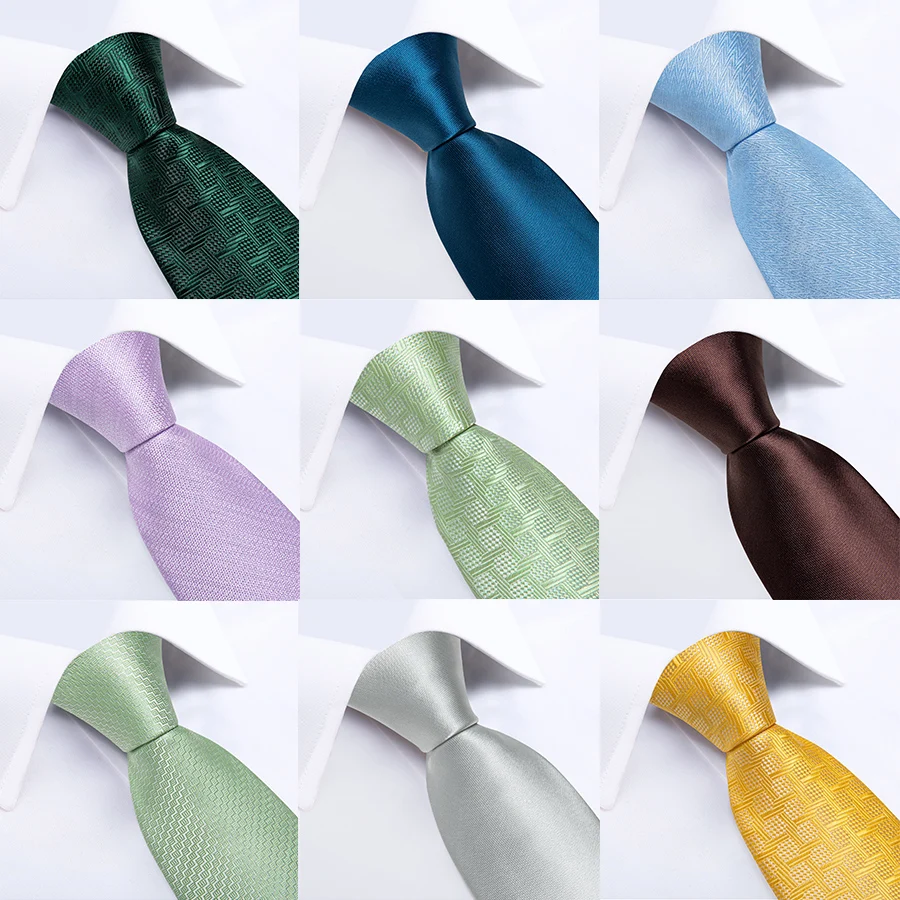 2023 New Solid Men's Tie Set 8cm Luxury Silk Ties Handkerchief Cufflinks Business Wedding Suits Accessories Groomsman Wholesale