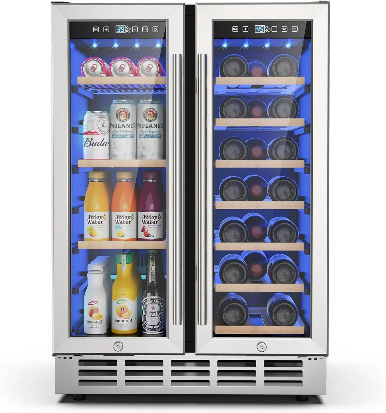 24 Inch Wine and Beverage Refrigerator Dual Zone Wine Fridge with  Safety Locks Under Counter Wine Cooler Beer Fridge 20 Bottles