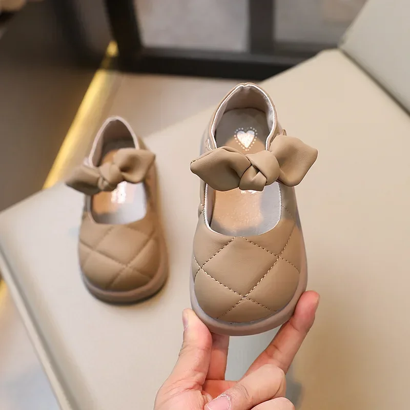 Children Leather Shoes for Girls Soft Spring Autumn New Baby Shallow Bow Solid Color Japanese Style Kids Versatile Casual Shoes