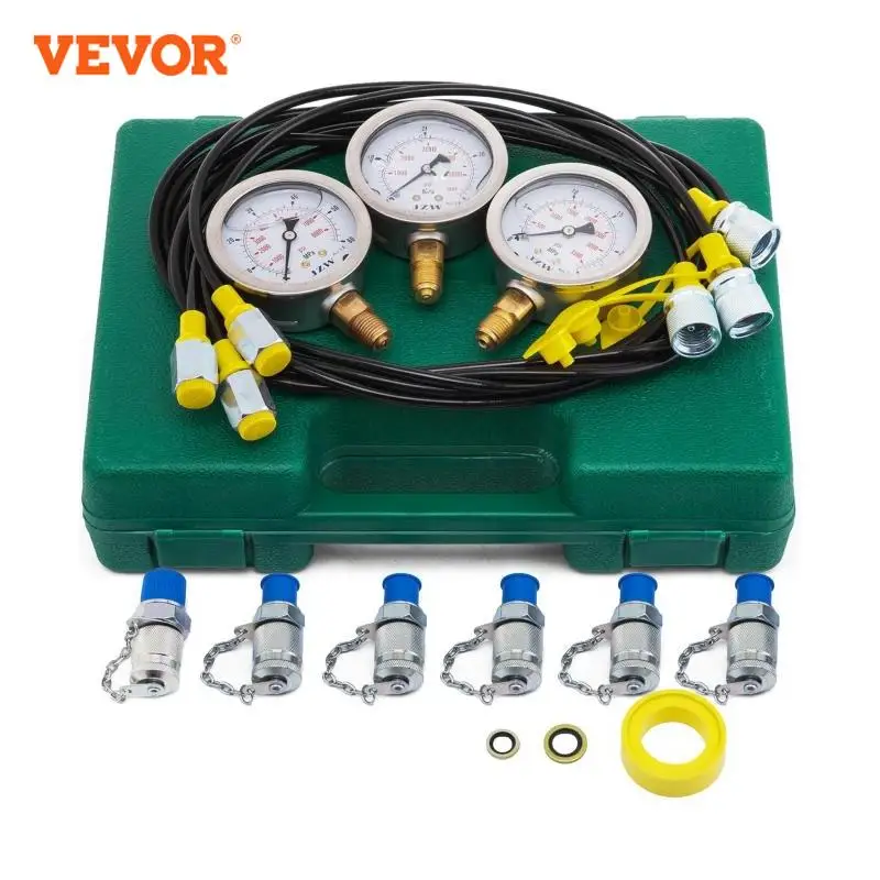 VEVOR Hydraulic Pressure Gauge Test Kit Tester Coupling for Excavator Construction 8600PSI with Portable Case for Industrial