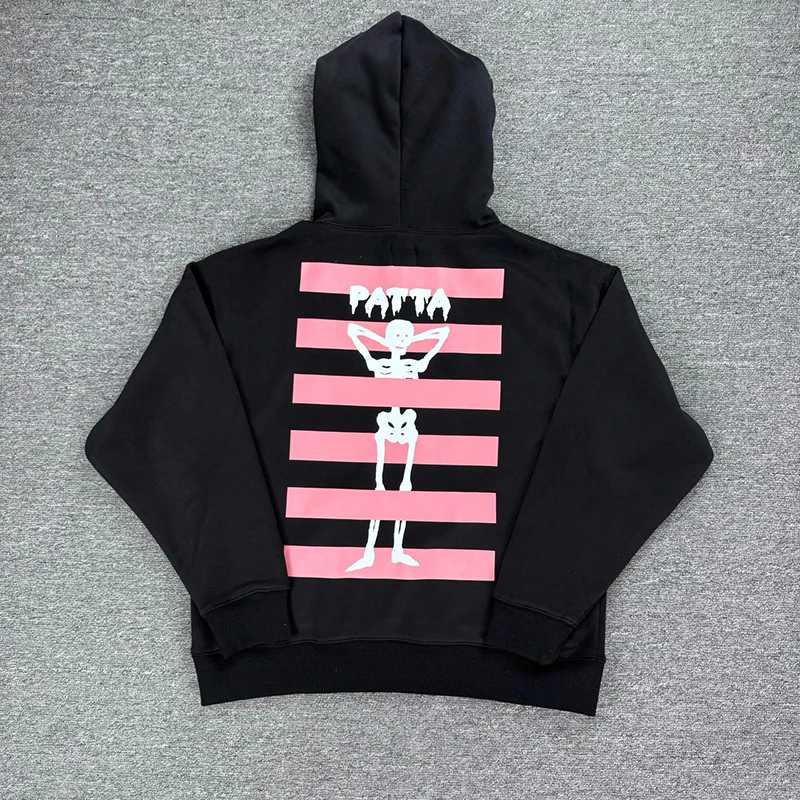 

2026 Street PATTA Hoodies Autumn Winter New Pullover Retro Hip Hop Skeleton Print Unisex Sweatshirt