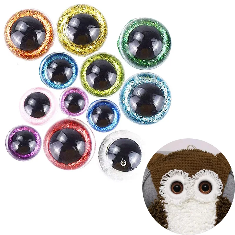 3D Plastic Glitter Safety Eyes for Crochet Toys Amigurumi Diy Mix Bulk Mixed Sizes Toy Doll Making 10/12/14/16/18/20/22mm