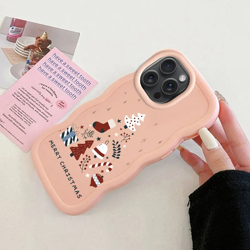 เคสโทรศัพท์ลายคริสต์มาสตลกสำหรับ iPhone XR 11 12 13 14 15 16 Pro Max PLUS เคสนิ่มขอบหยักกันกระแทก