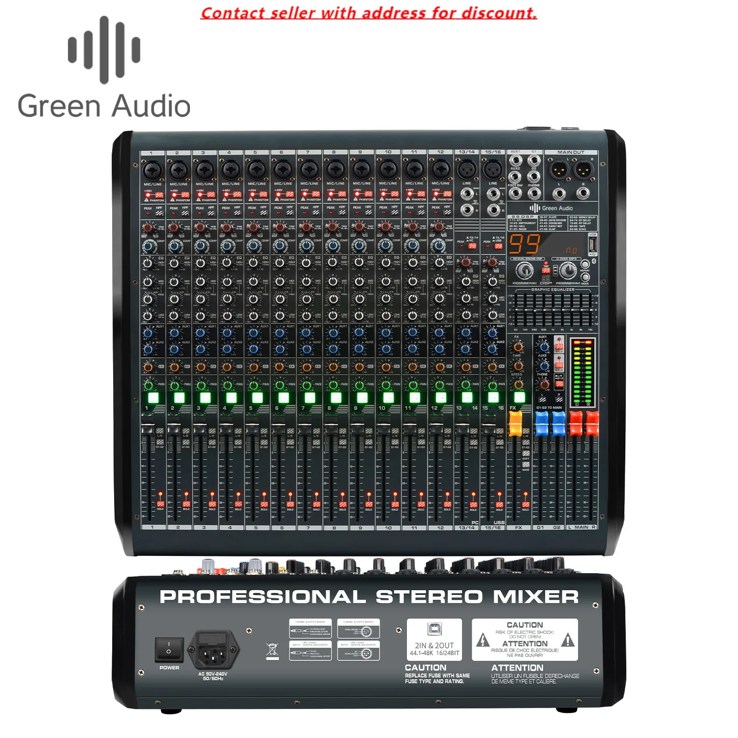 

GAX-RWS16 16 Channel Professional Dj Audio Mixer With USB With Reverberation Effect Conference Stage Performance Mixer