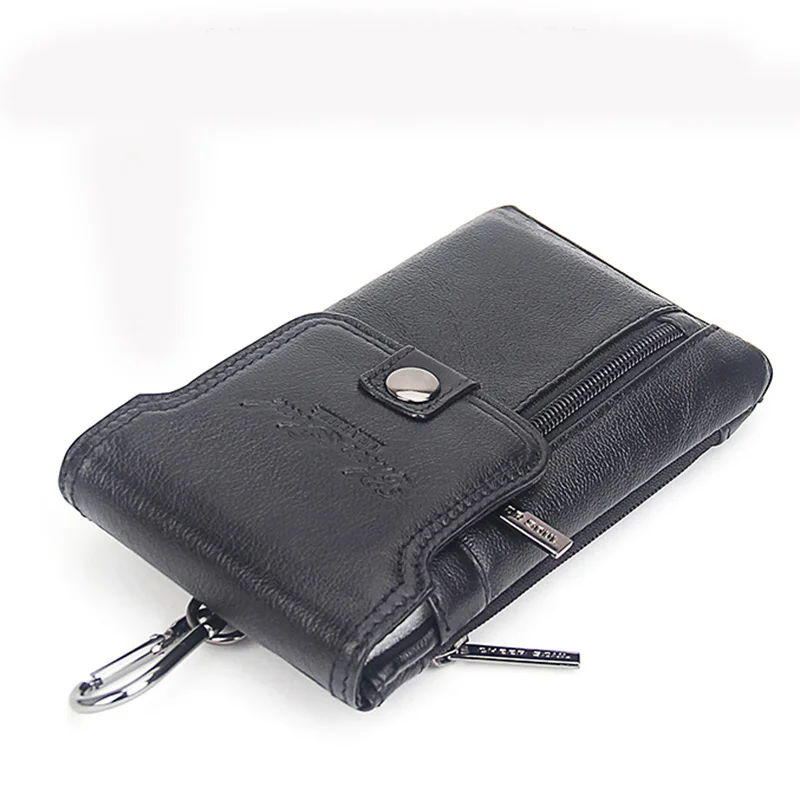 Men's Cell Phone Case Cigarette Waist Bag Cowhide Purse Cover Skin Hook Bum Pouch Casual Genuine Leather Belt Hip Fanny Pack